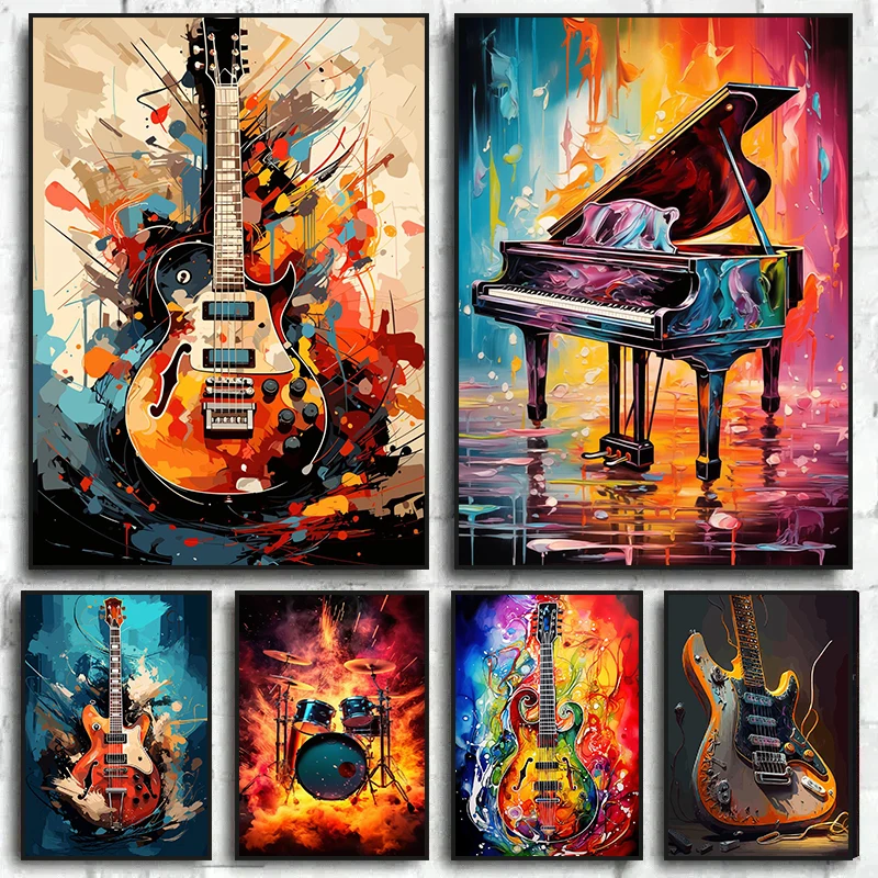 Picture Of Musical Instrument - Poster Instrumen Musik Seni Warna-warni Abstrak