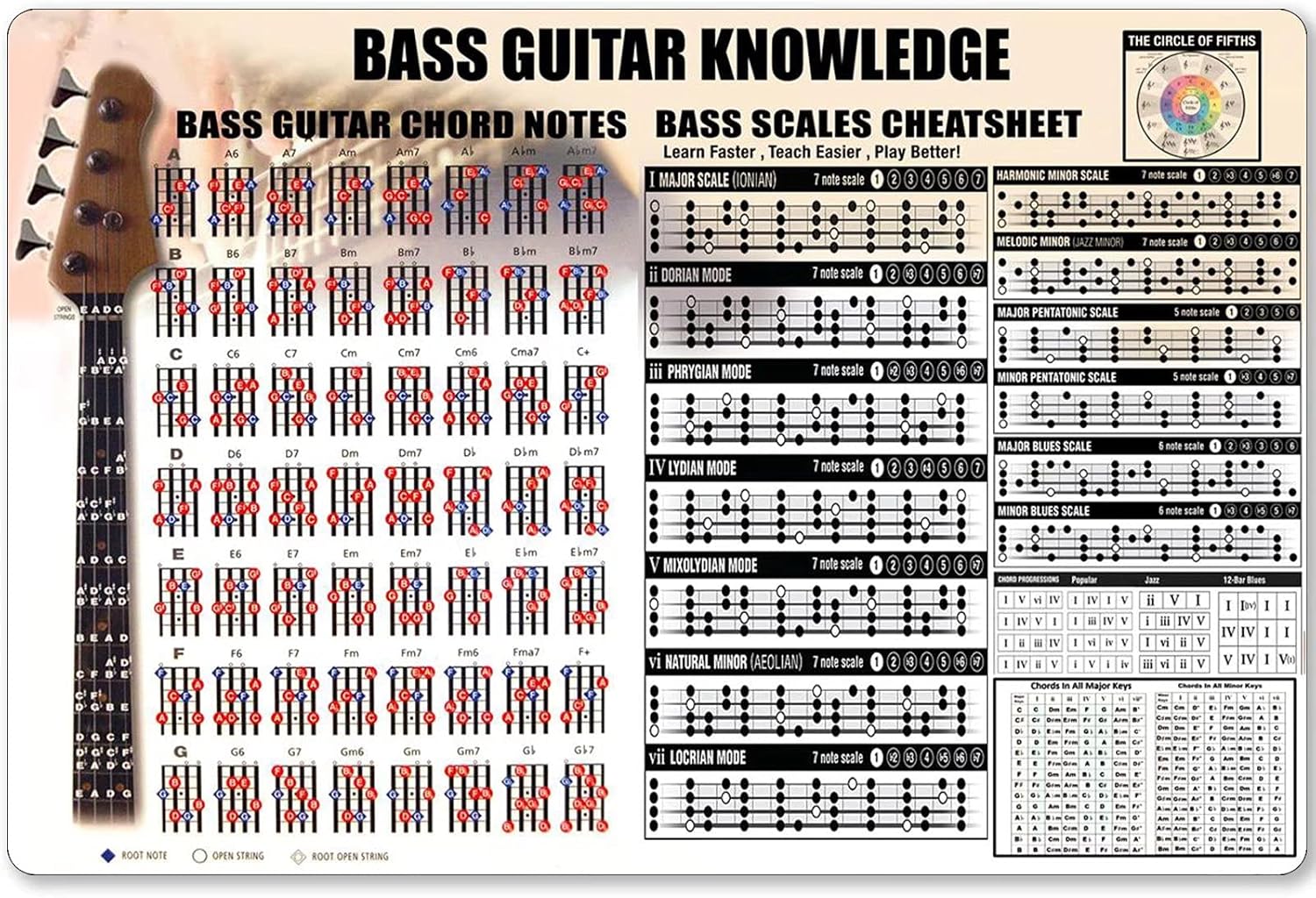 Musical Instrument Poster - Bass gitar pengetahuan logam tanda Bass