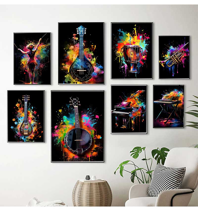 Picture Of Musical Instrument - Instrumen Fashion Klasik Piano Gitar Poster