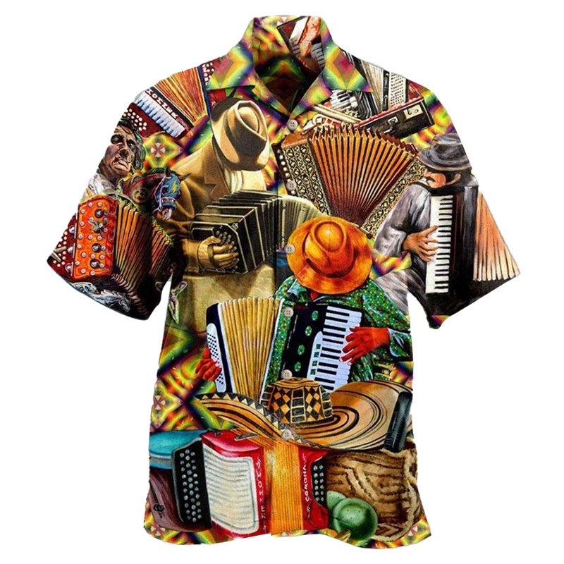 Musical Instrument Hawaiian - Kemeja motif 3D untuk pria, kemeja