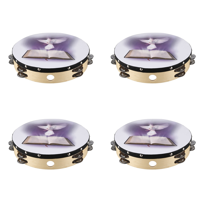 Musical Instrument Tambourine - 4 Buah 10 Inci Rebana Kayu