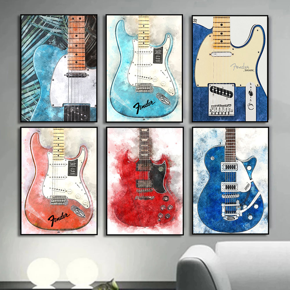 Picture Of Musical Instrument - Lukisan Kanvas Gitar Musik Rock Antik