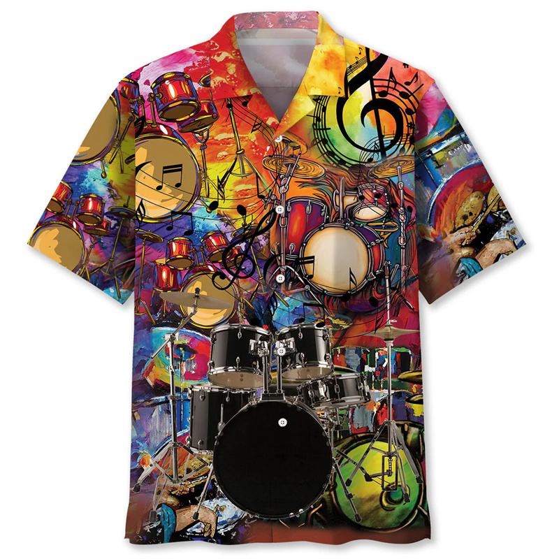 Kemeja Hawaii Pola Drum Alat M - Musical Instrument Hawaiian ulasan dan harga