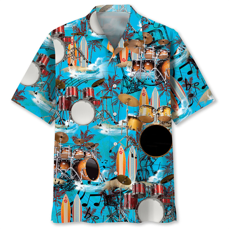 Kemeja Hawaii Pola Drum Alat M - Musical Instrument Hawaiian ulasan dan harga