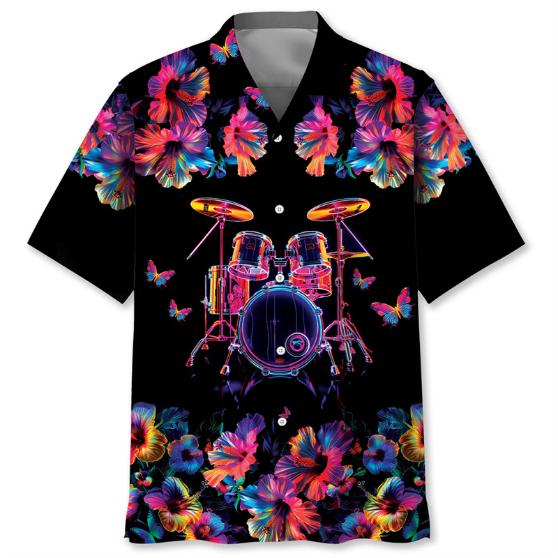 Kemeja Hawaii Pola Drum Alat M - Musical Instrument Hawaiian ulasan dan harga