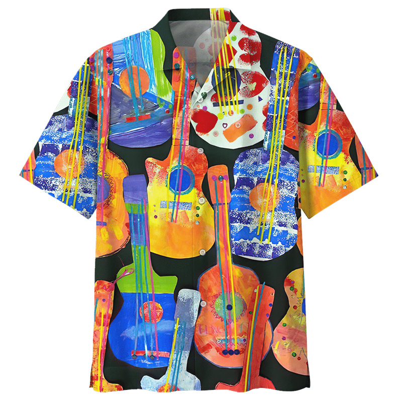 Kaus motif gitar warna-warni u - Musical Instrument Hawaiian ulasan dan harga