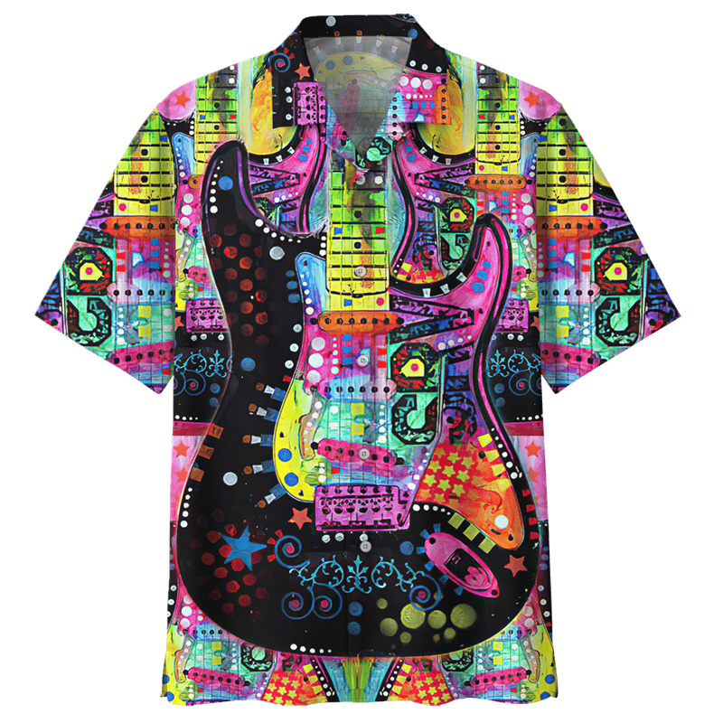 Kaus motif gitar warna-warni u - Musical Instrument Hawaiian ulasan dan harga