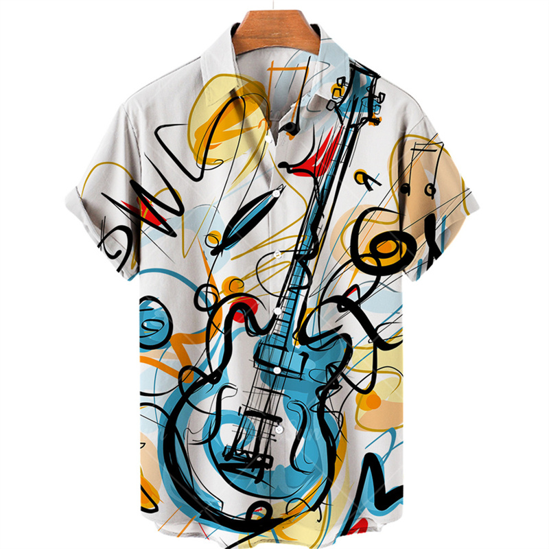 Kemeja motif 3d gitar Musim Pa - Musical Instrument Hawaiian ulasan dan harga