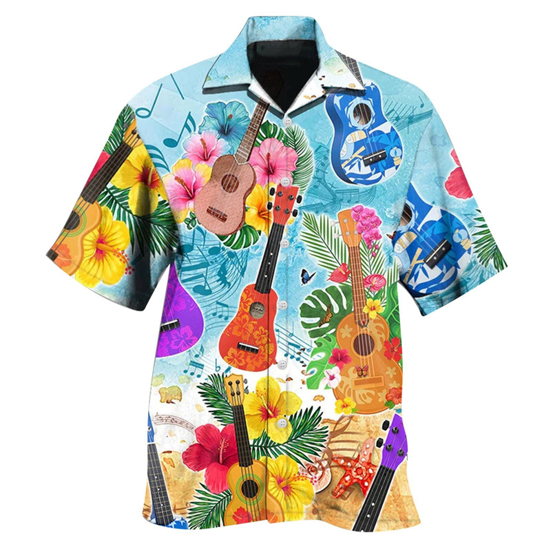Kemeja motif 3d gitar Musim Pa - Musical Instrument Hawaiian ulasan dan harga