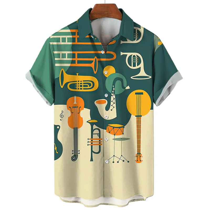 Blus atasan motif gitar saksof - Musical Instrument Hawaiian ulasan dan harga