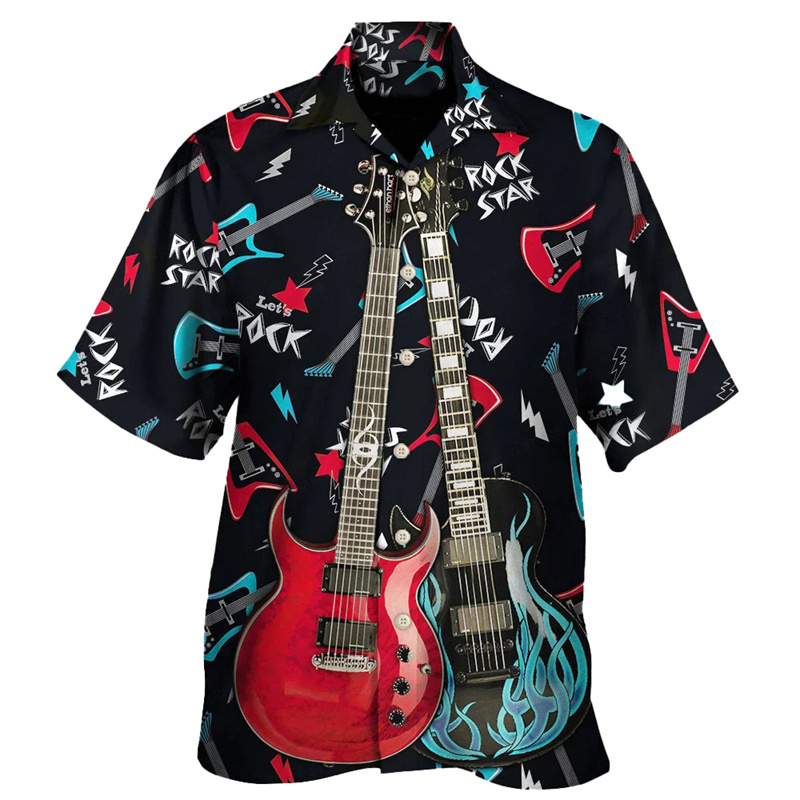 Kemeja motif 3D untuk pria, ke - Musical Instrument Hawaiian ulasan dan harga