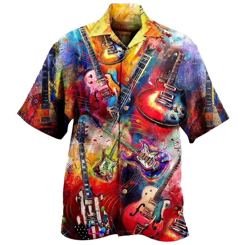 Kemeja motif 3D untuk pria, ke - Musical Instrument Hawaiian ulasan dan harga