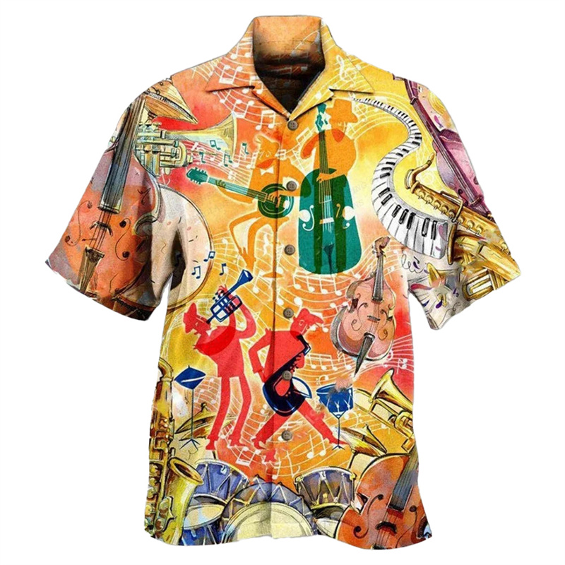 Kemeja motif 3D untuk pria, ke - Musical Instrument Hawaiian ulasan dan harga