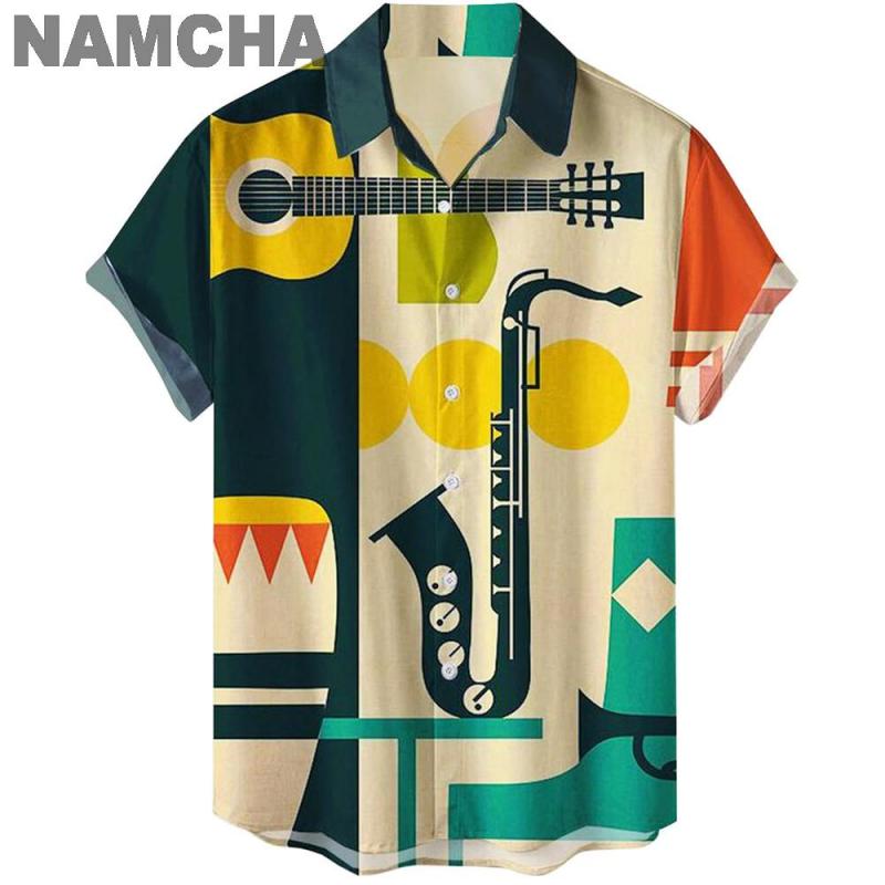 Kemeja Hawaii Pria Gaya Pantai - Musical Instrument Hawaiian ulasan dan harga