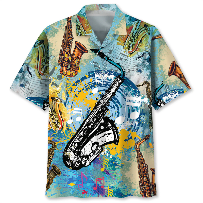 Kemeja Hawaii Tropis Saksofon  - Musical Instrument Hawaiian ulasan dan harga