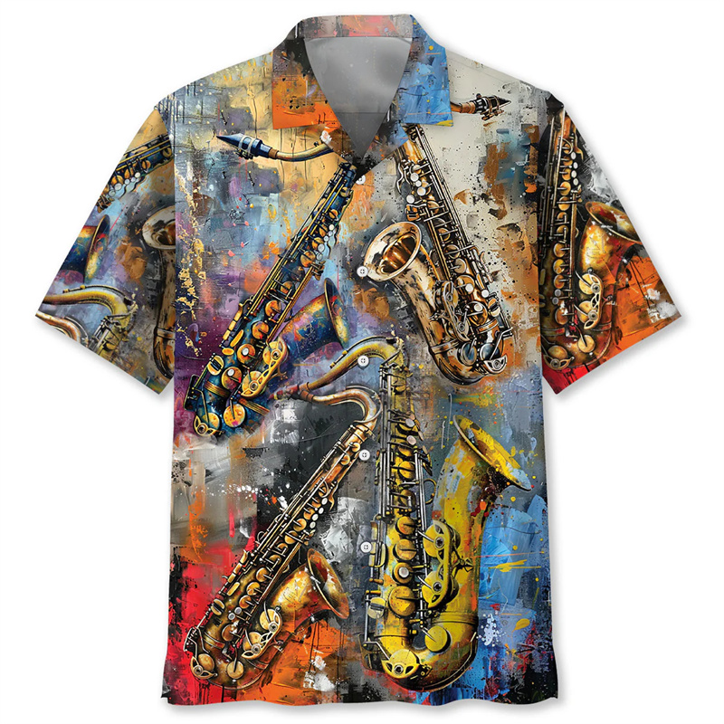 Kemeja Hawaii Tropis Saksofon  - Musical Instrument Hawaiian ulasan dan harga
