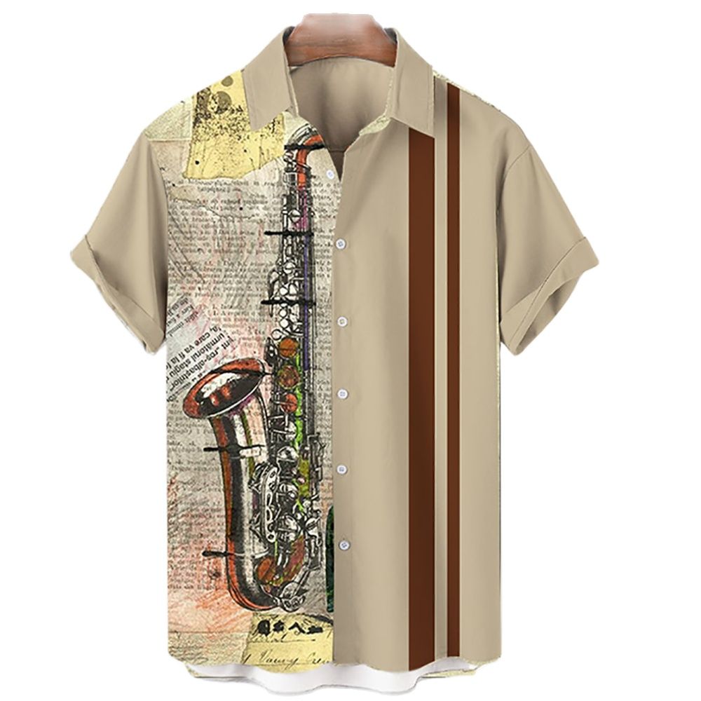 Kemeja Hawaii Pria Kasual Berm - Musical Instrument Hawaiian ulasan dan harga