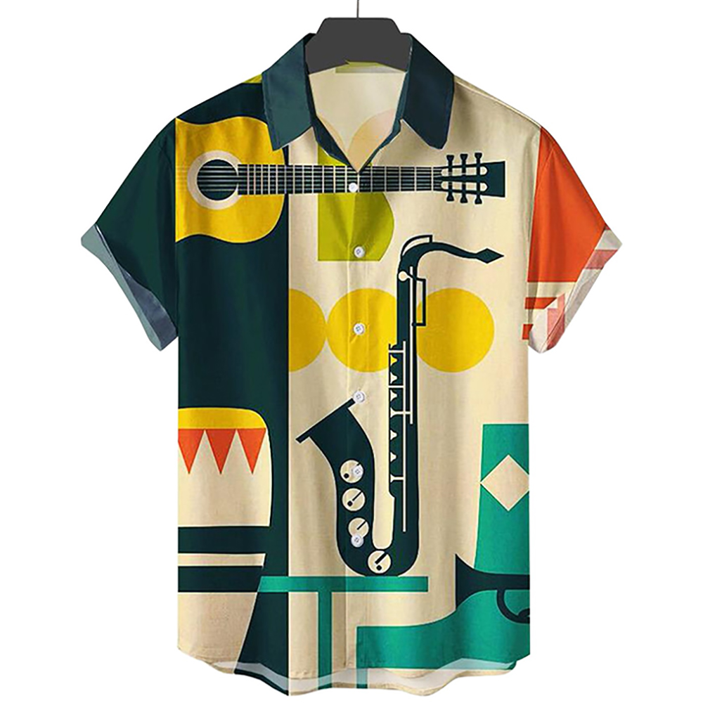 Kemeja Hawaii Pria Kasual Berm - Musical Instrument Hawaiian ulasan dan harga